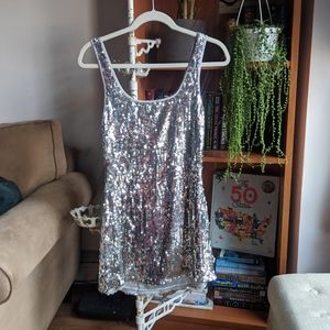 Bebe Silver Sequin Mini Dress